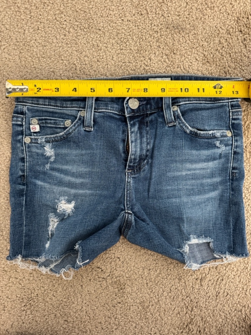 Ag Adriano Goldschmied Dark Blue Distressed Denim Cutoff Shorts